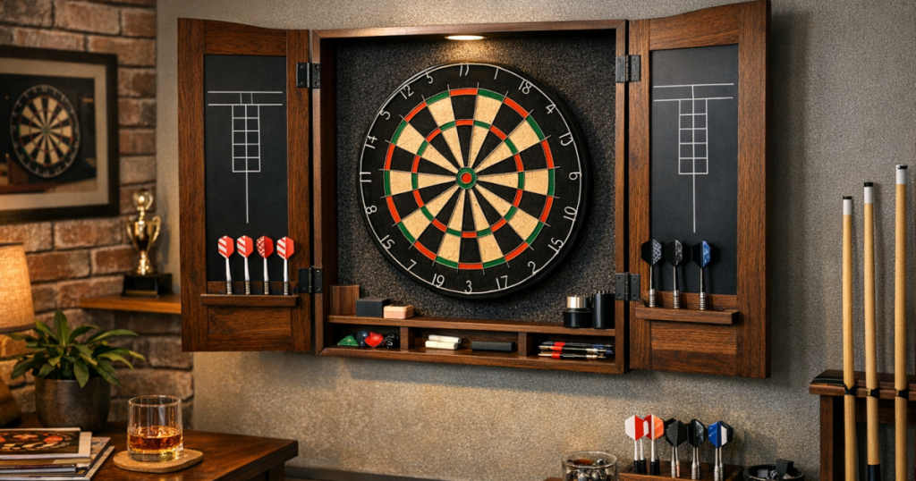 dartboard cabinet features