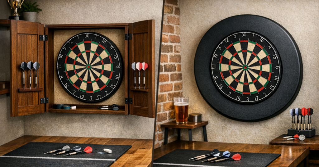 dartboard cabinets vs surrounds