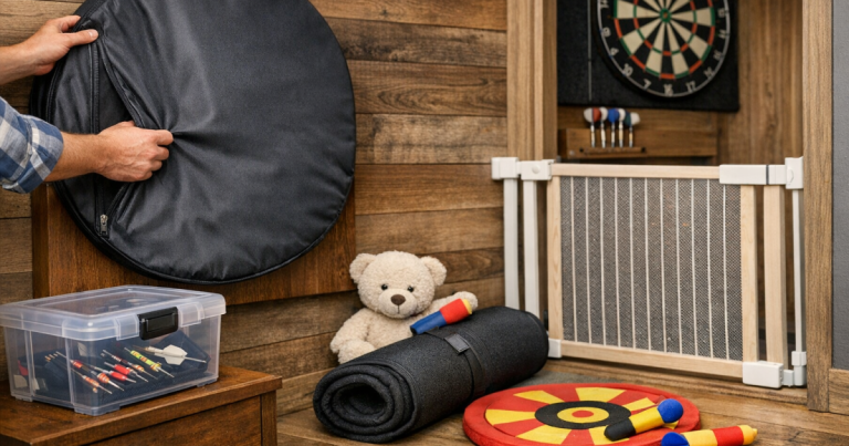 childproof dartboard area