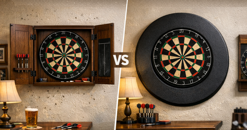 dartboard cabinet vs surround