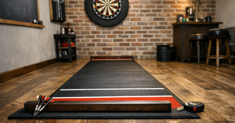 darts mat and oche area