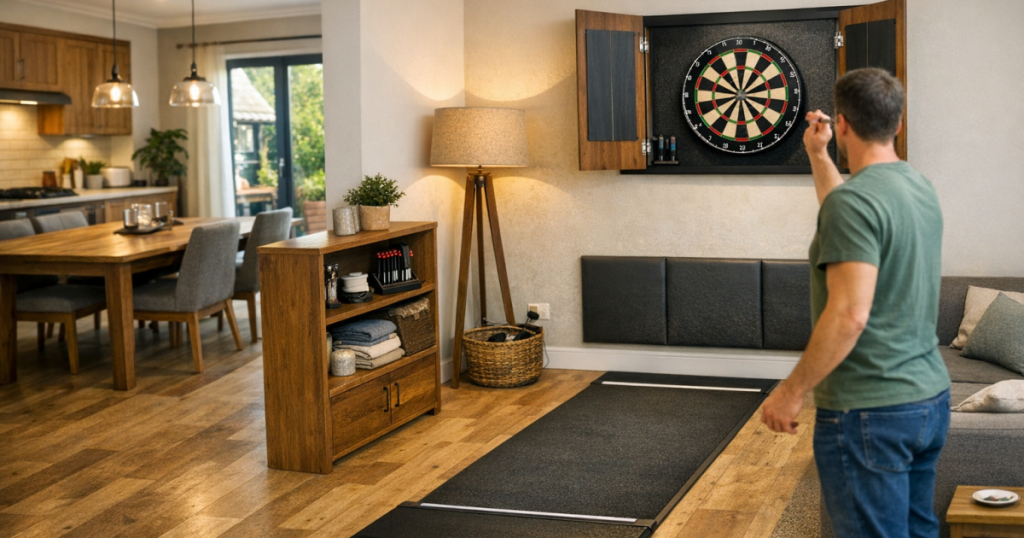 open-plan darts area
