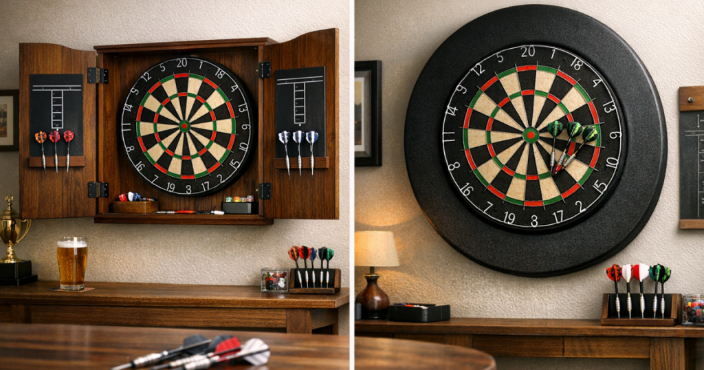 dartboard cabinets vs surrounds