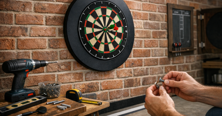 mount a dartboard on a brick wall