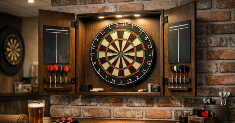 dartboard cabinets with integrated lighting