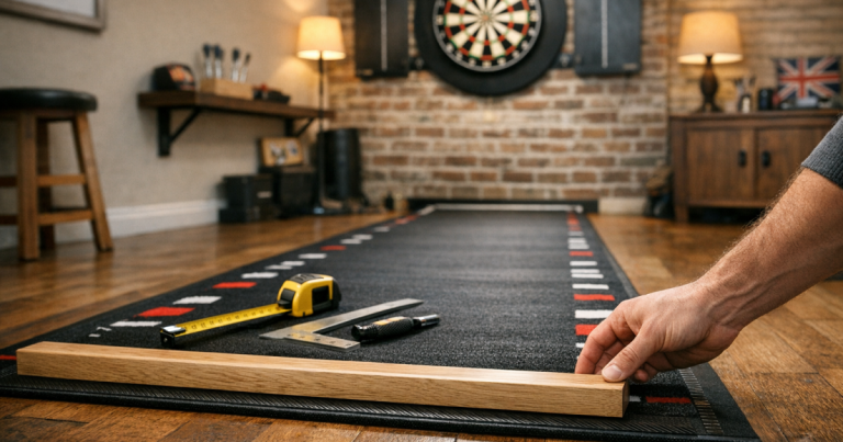 darts mat and oche area