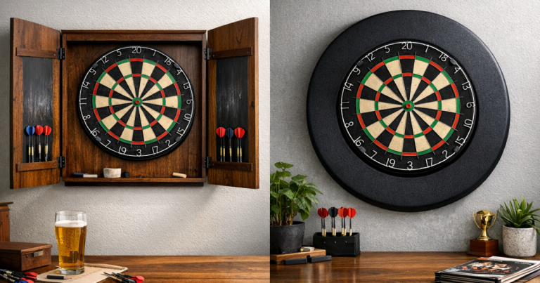 dartboard cabinet vs surround